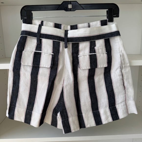 FRAME Belted Blue Red and White Striped Linen Shorts - Picture 4 of 5